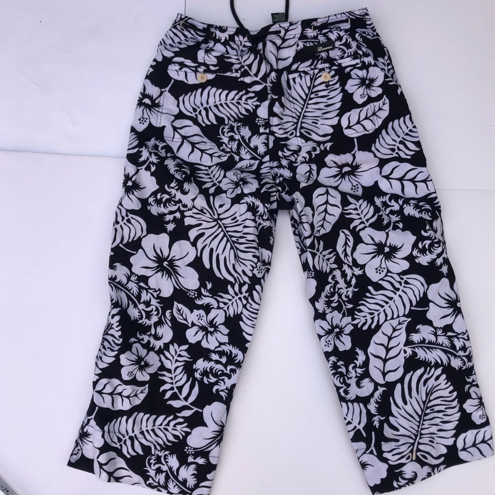 Ralph Lauren Vintage 90s Floral tropical Print Capri Pant white black - Picture 2 of 9